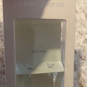 Sterling Silver 925 Butterfly zirconia post Earrings. NWT. NIP